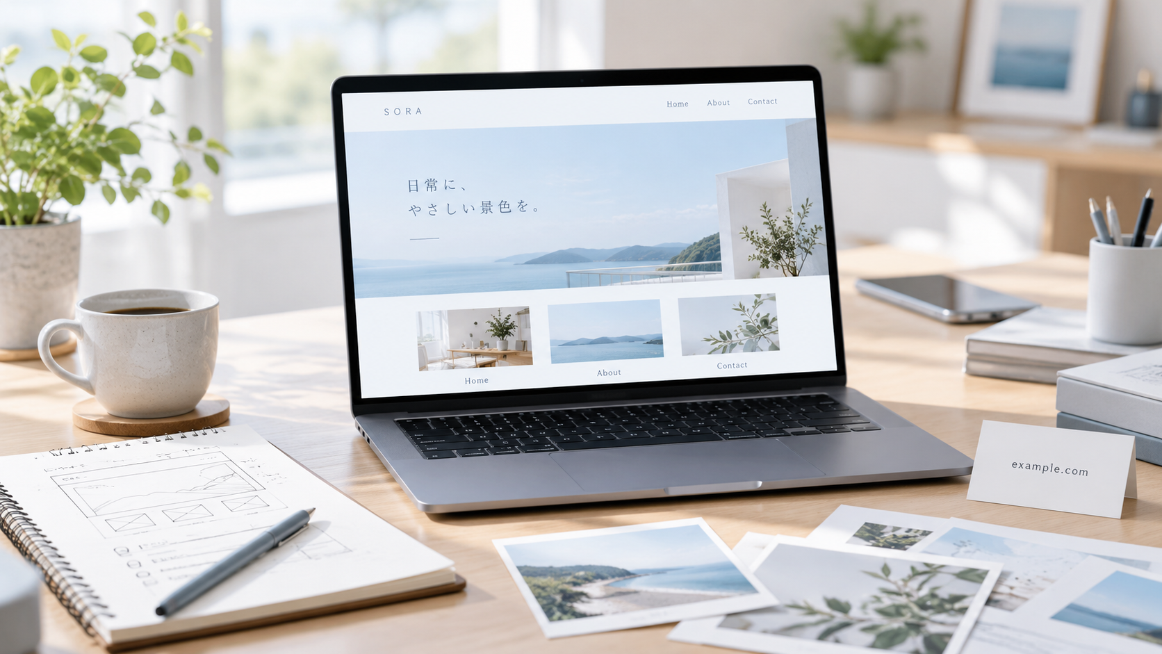自分でホームページを作成するために準備する文章、写真、デザイン、ドメイン、公開環境のイメージ