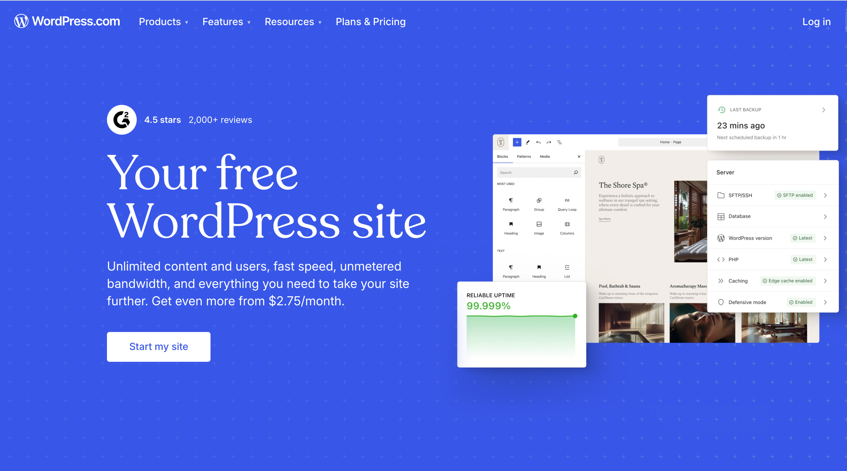 WordPress powers 43% of the internet. It's not a hosted website builder in the same sense as the others here. You install it on your own hosting, configure it yourself, and manage updates. 