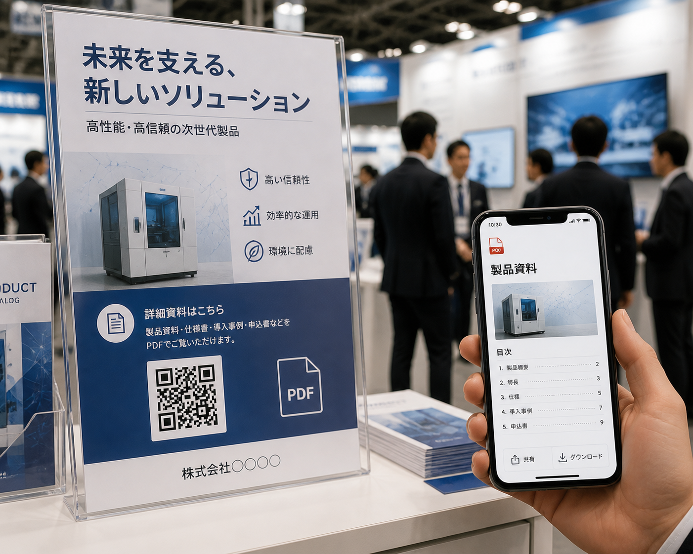 展示会のポスターや配布資料にQRコードを掲載する
