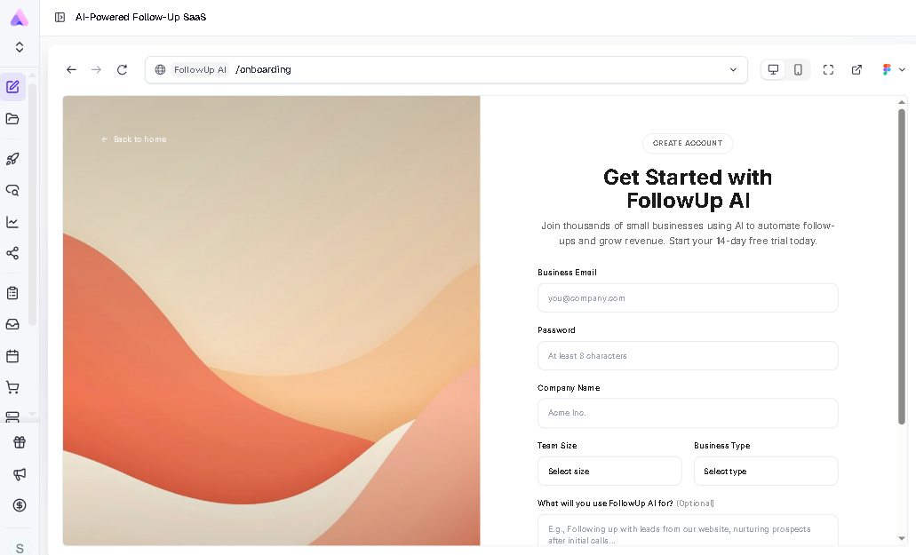 SaaS onboarding form built with Readdy AI website builder and form builder