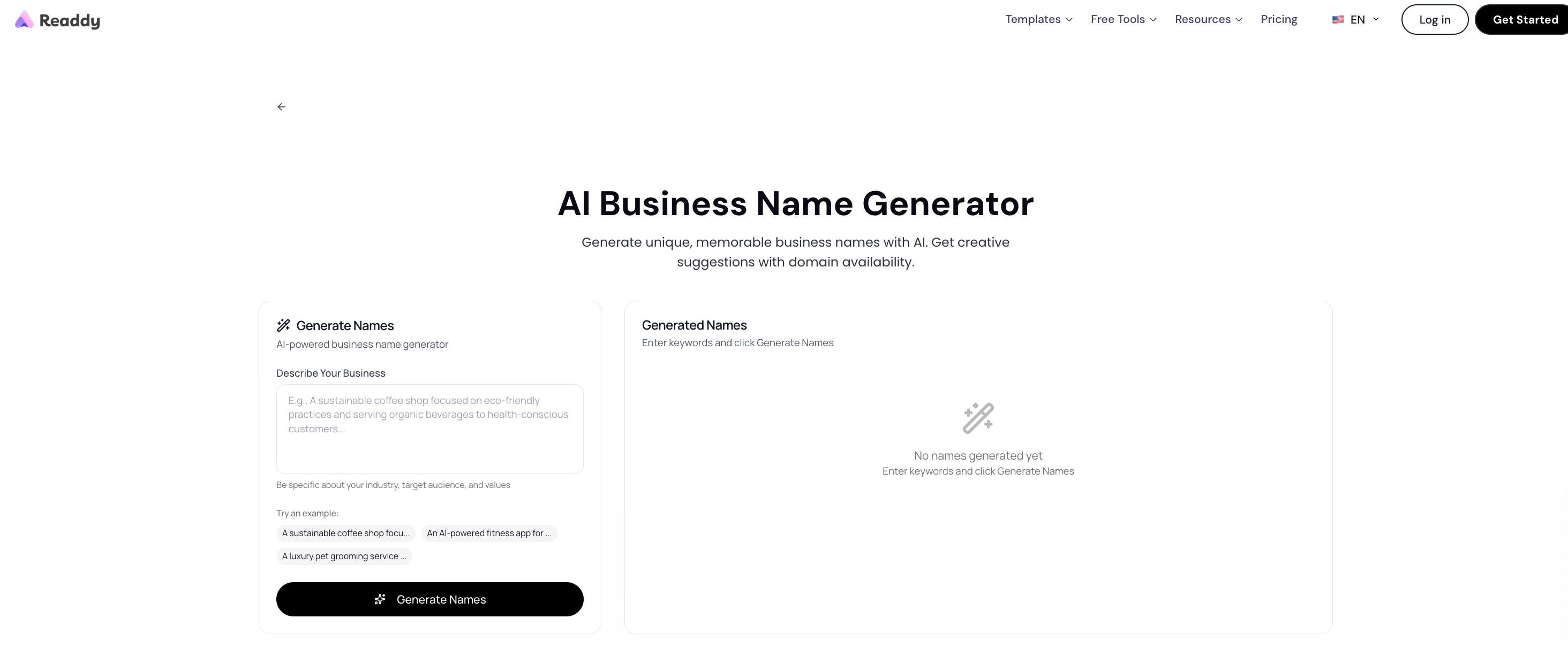 Readdy's AI Business Name Generator