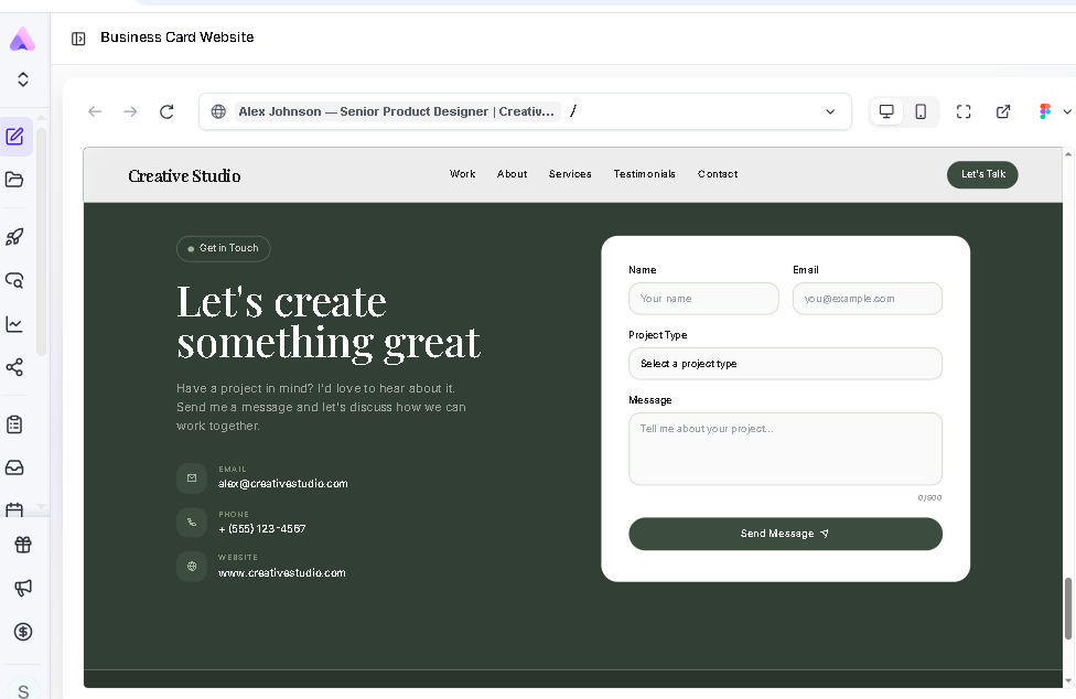 Website created from a business card using Readdy