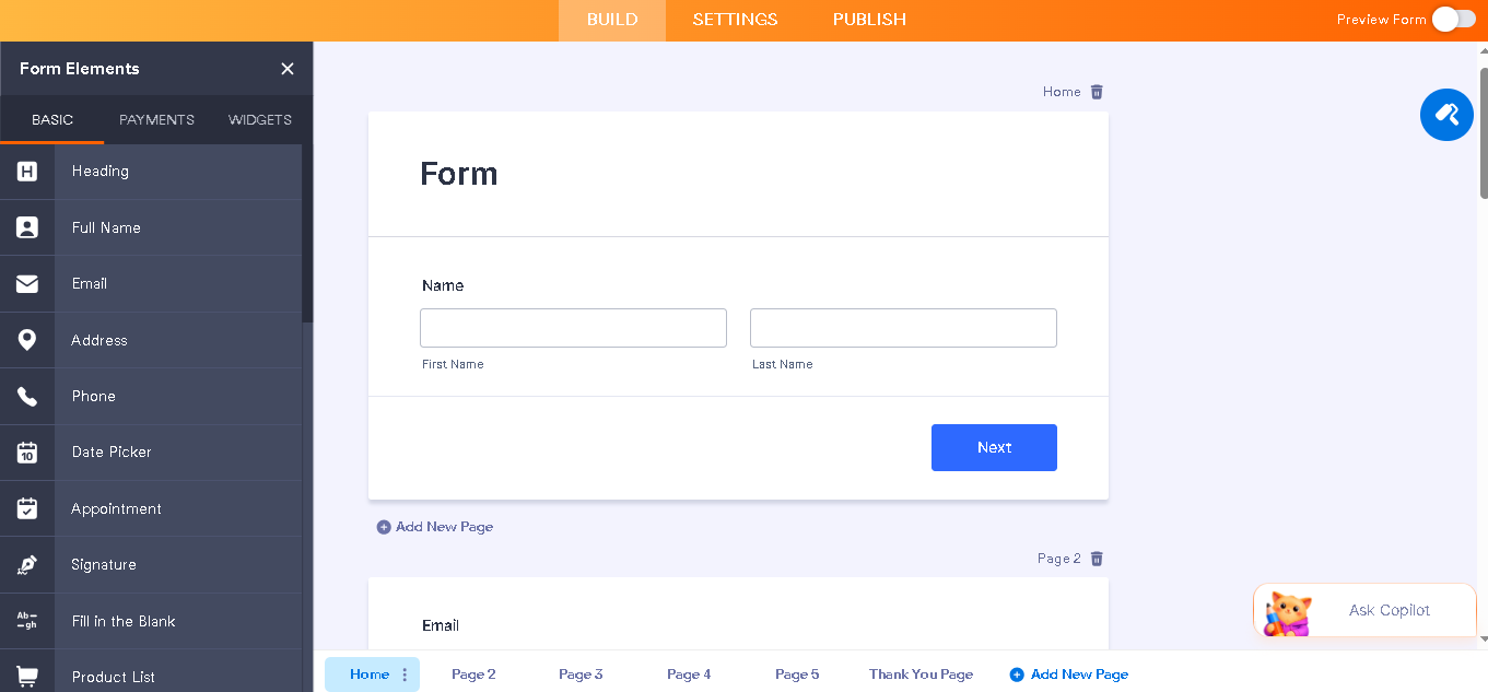 Creating a form with Jotform form builder
