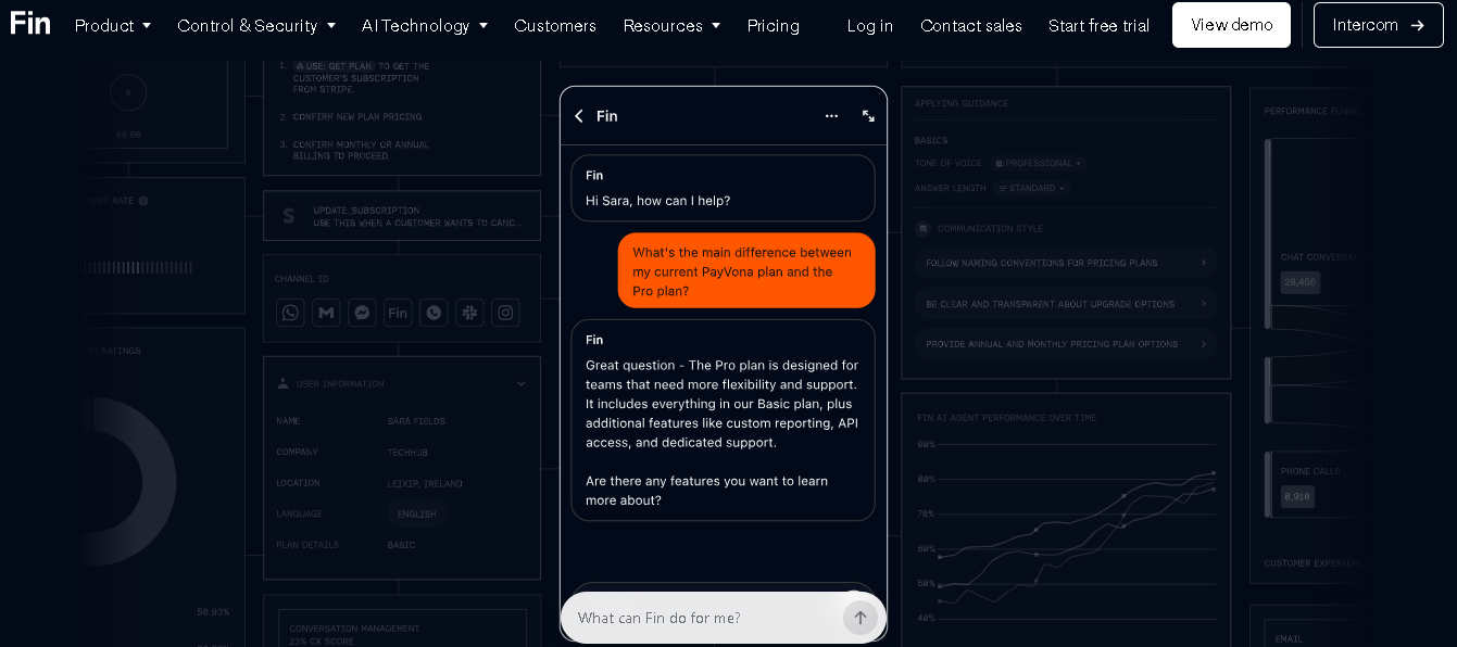 Intercom’s Fin AI chatbot builder homepage