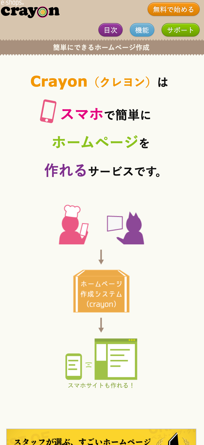 Crayonのスマートフォン版ホームページ画面
