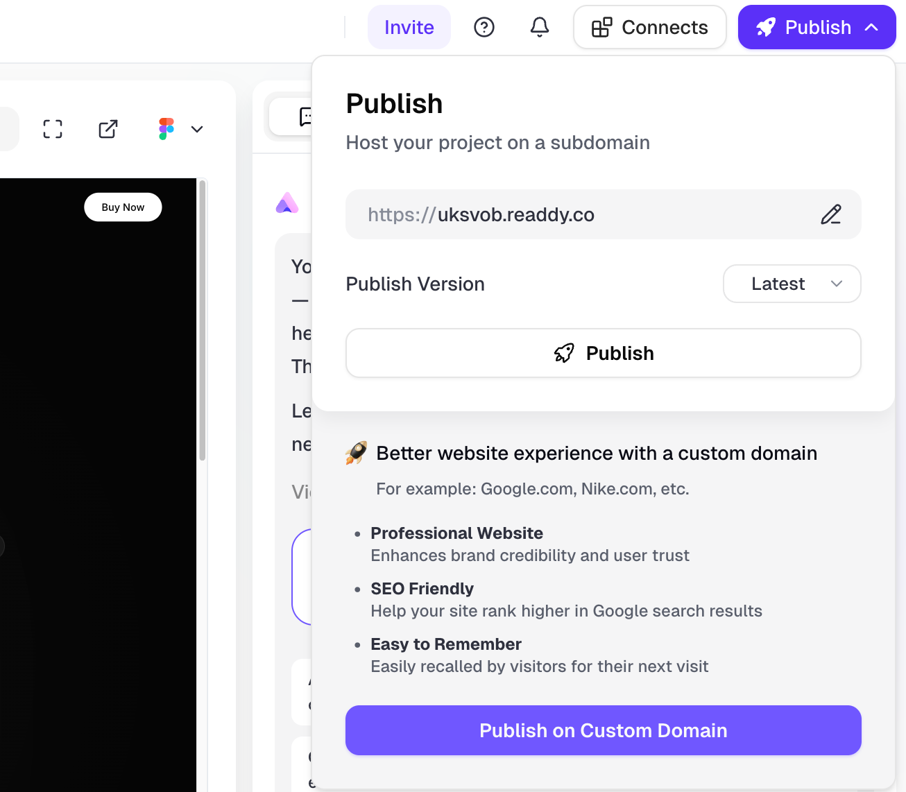 Readdy handles the deployment — no server configuration, no hosting setup, no FTP uploads. Your page goes live in seconds.