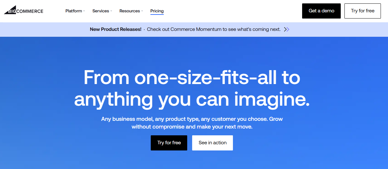BigCommerce e-commerce platform homepage