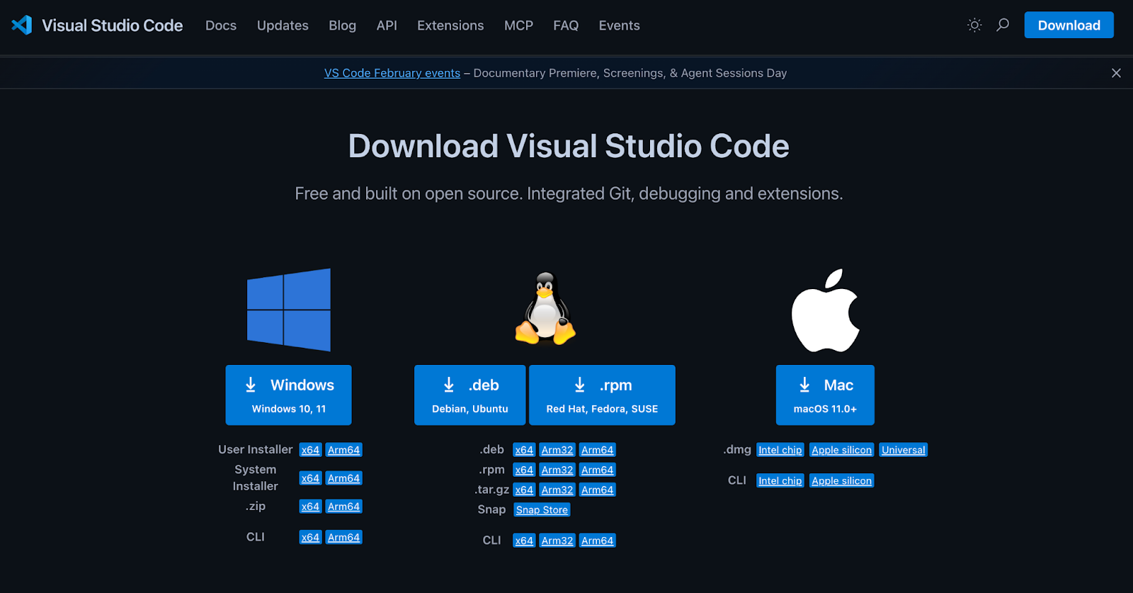 VS Codeのダウンロードページ