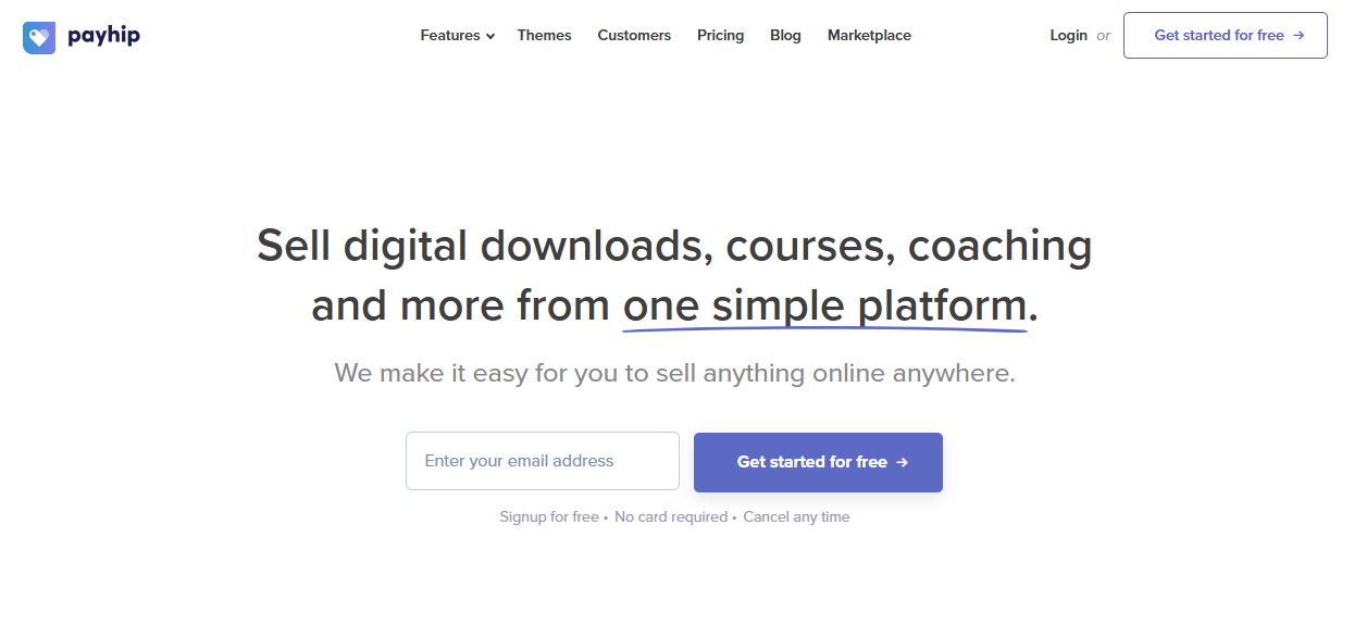 Payhip e-commerce platform homepage