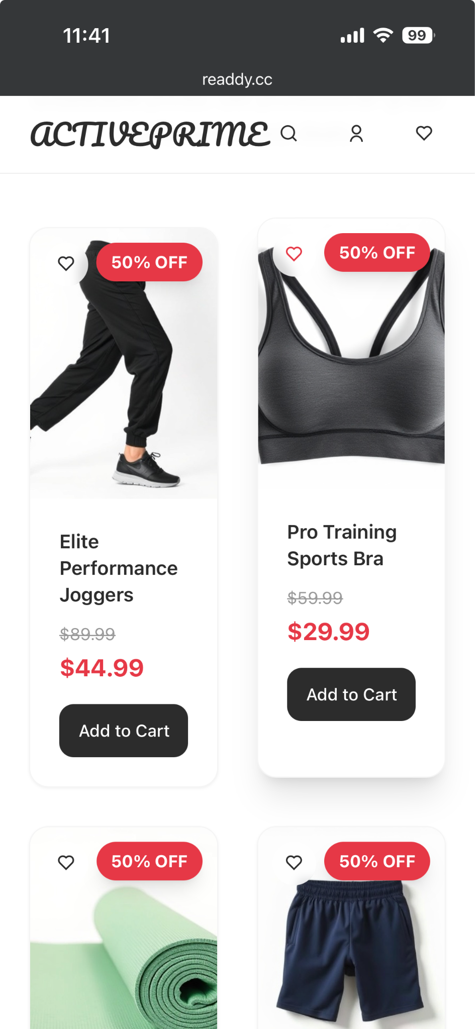 Readdyで提供されているECサイトテンプレート「Apparel Black Friday」