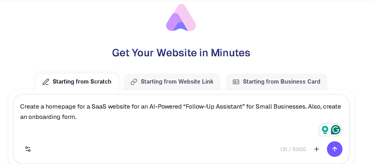 prompt to build a website homepage and onboarding form with Readdy AI website and form builder 
