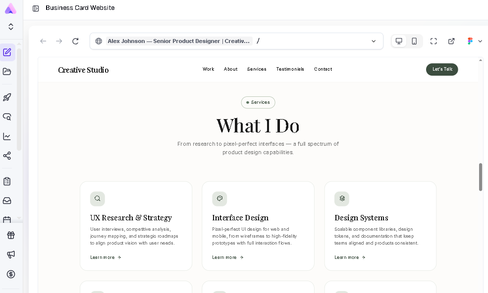 Website created from a business card using Readdy