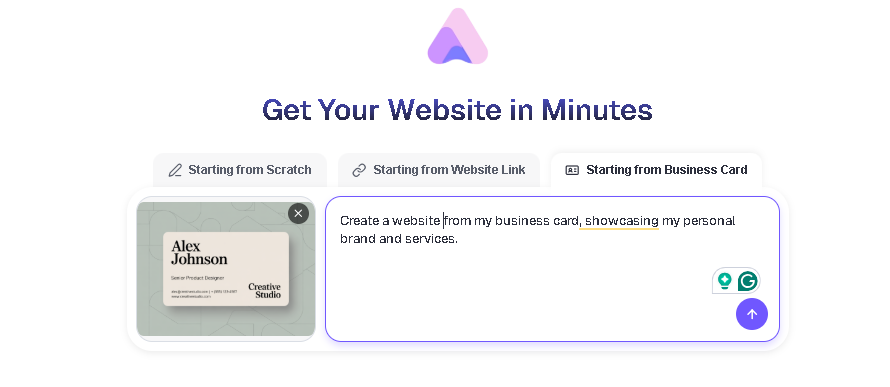 Creating a website from a business card using Readdy
