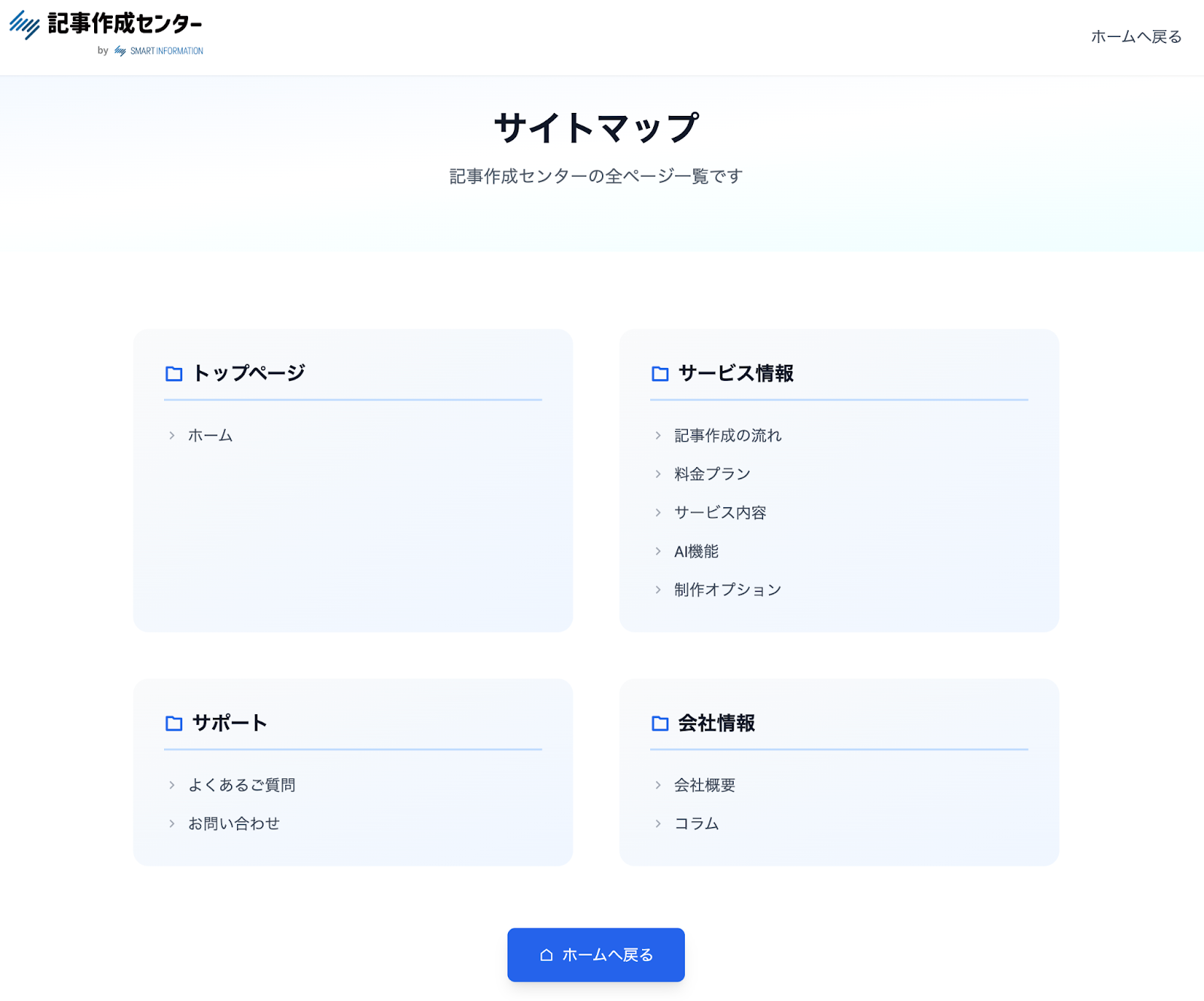完成したサイトマップページ