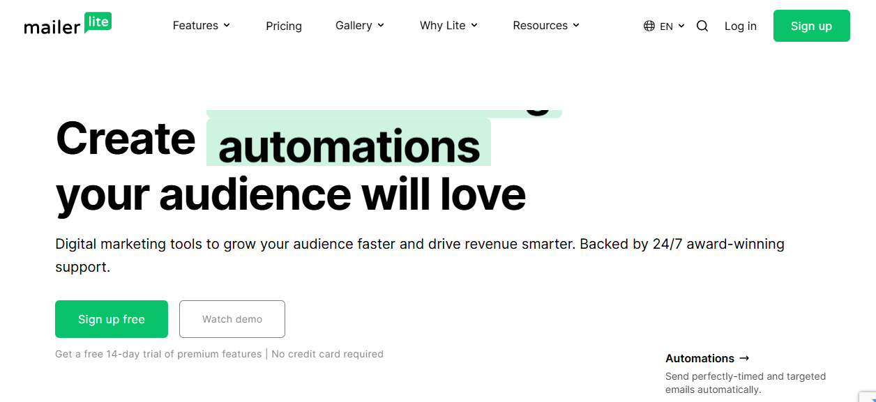 MailerLite homepage