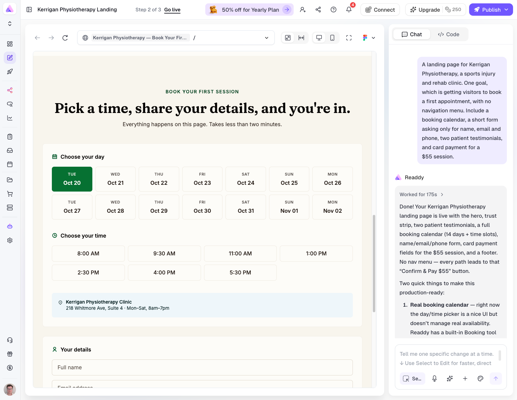 Webflow AI website creation compared with Readdy building a full website from a description