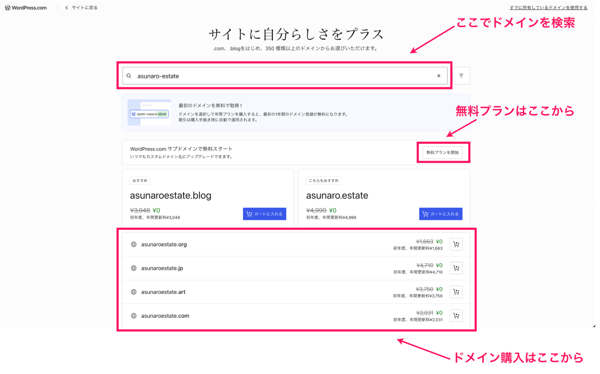 WordPressドメインの設定画面