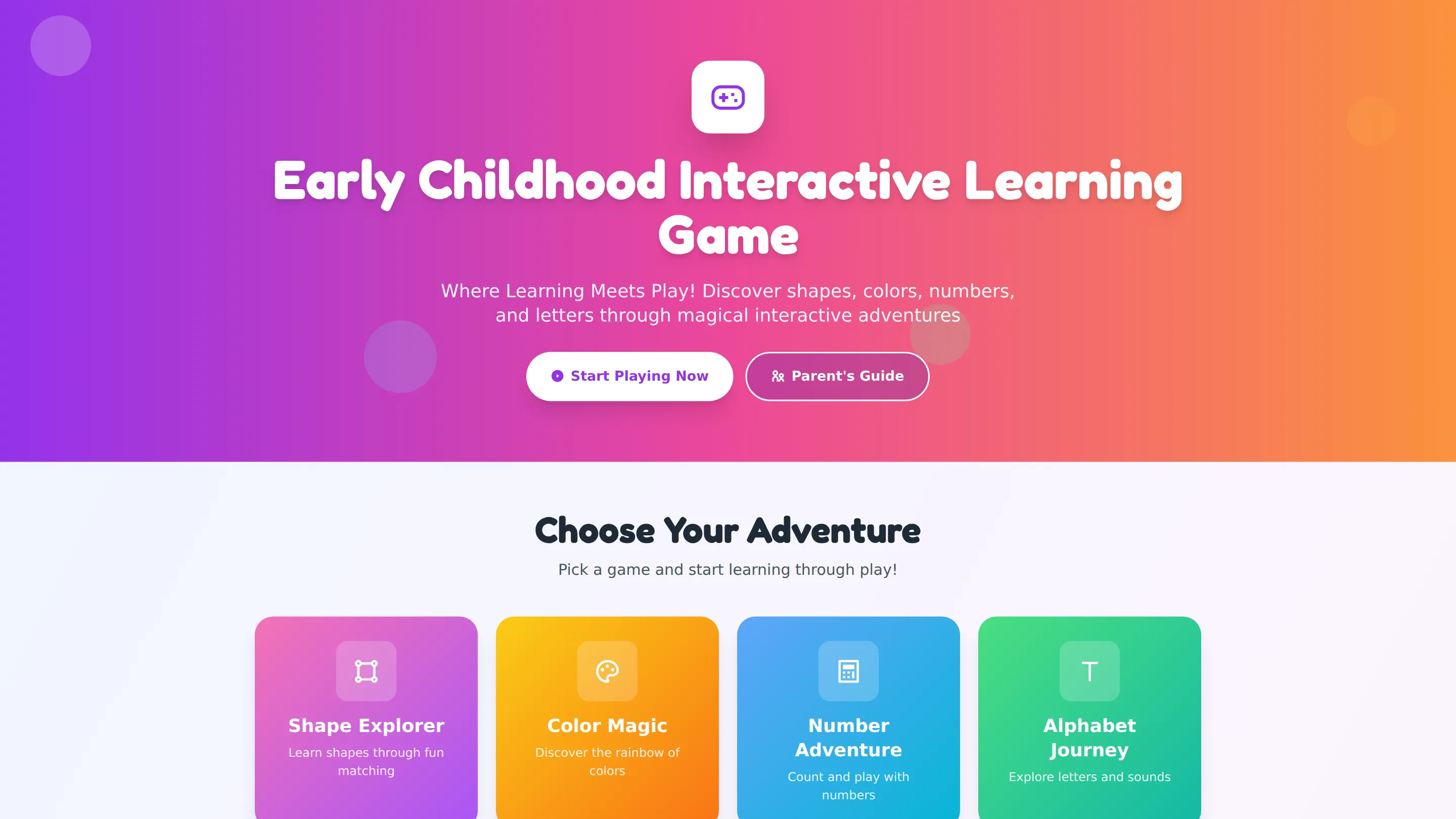 Early Childhood Interactive Learning Game
